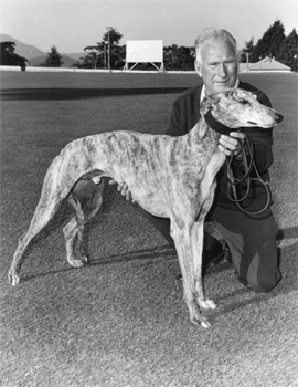 Her champion grandson Mountain Rock with trainer Mick Muir