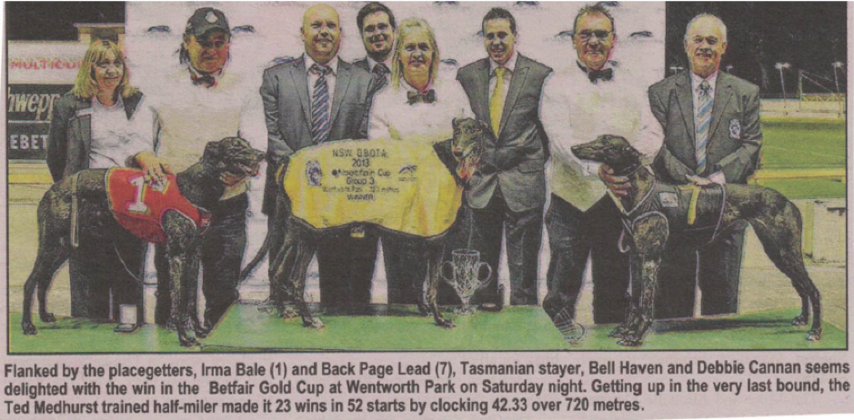 The Wentworth Park Cup presentation